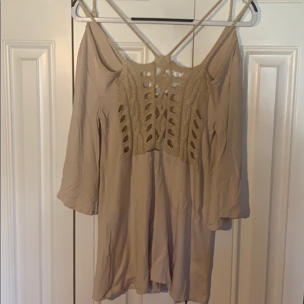 BKE red crochet back tunic Medium like new